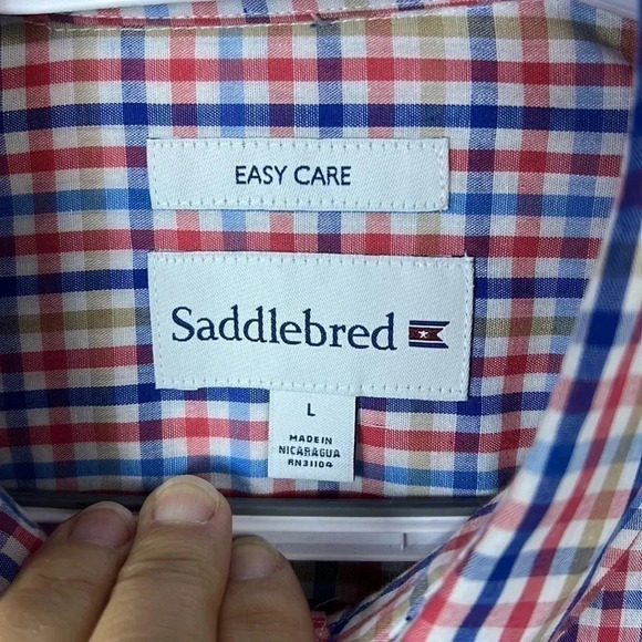 Saddlebred Office Work Gingham Plaid Classic Fit Button Down Shirt Large NWT - Picture 4 of 6